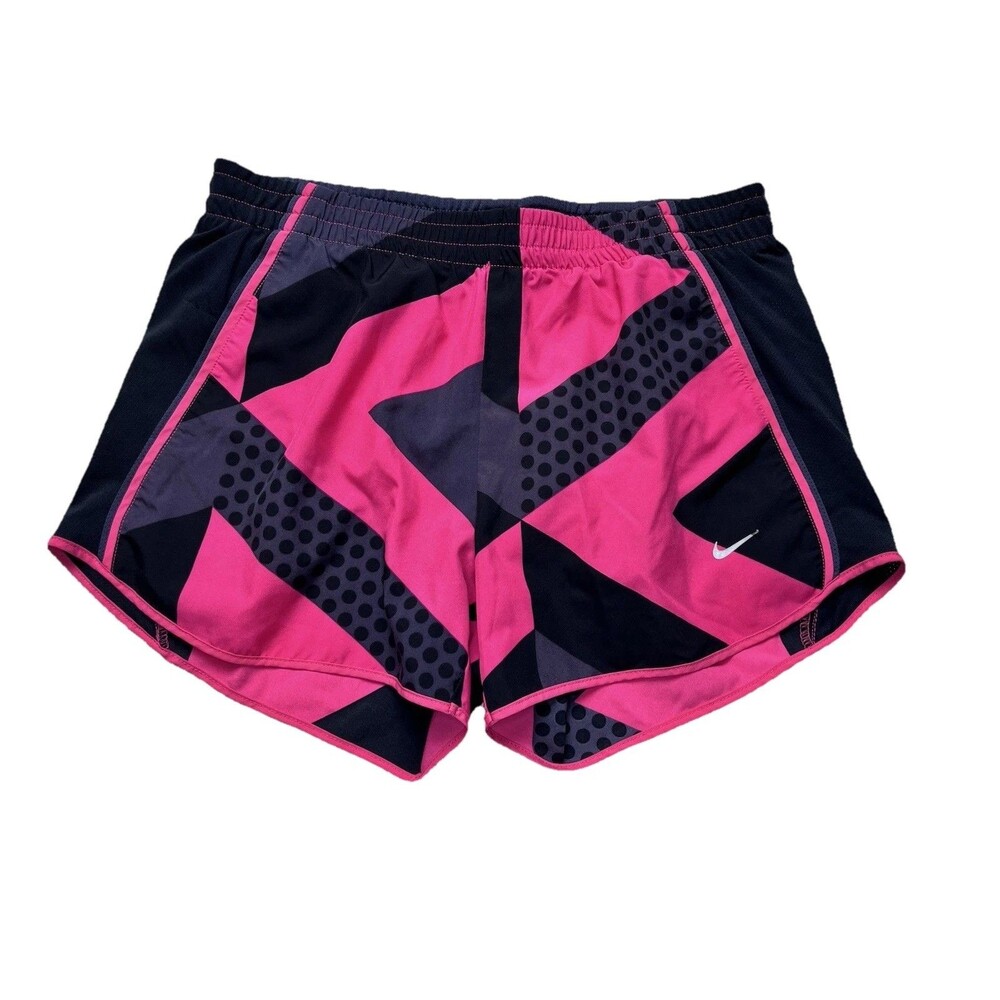 Nike Dri-FIT Women’s Running Shorts Small Pink Black Geometric Pattern Lined